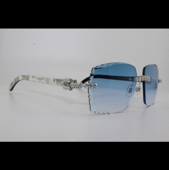 Luxury Moissanite Buffs With Genuine Ox Temples And Diamond Cut Blue Lenses - Picture 3 of 9